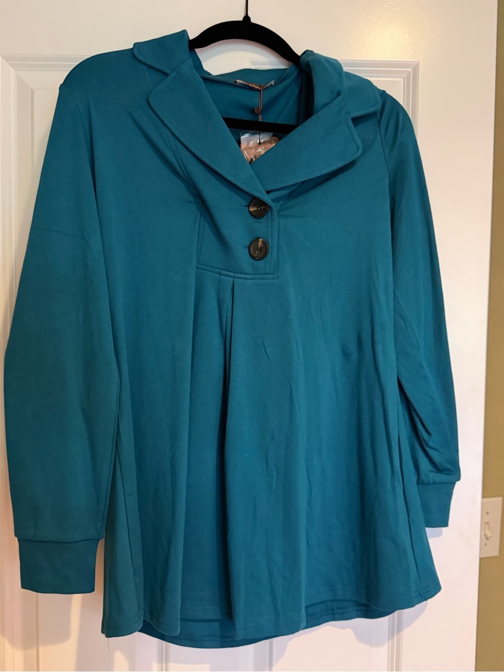 Teal Long-Sleeve Button-Front Women's Top
